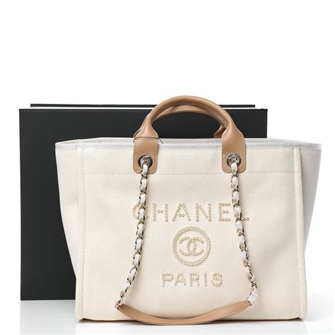 chanel canvas pearl medium deauville tote ecru beige|chanel deauville clothing.